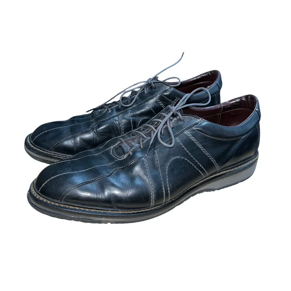 Allen Edmonds Lennon Oxford Mens 13 E Black Leather Contrast Stitch Lace Up